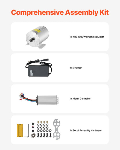 1800W Electric Brushless DC Motor Kit - 48V 4500rpm Motor with Upgraded Speed Controller for Go Karts E-Bike Motorcycle Scooter
