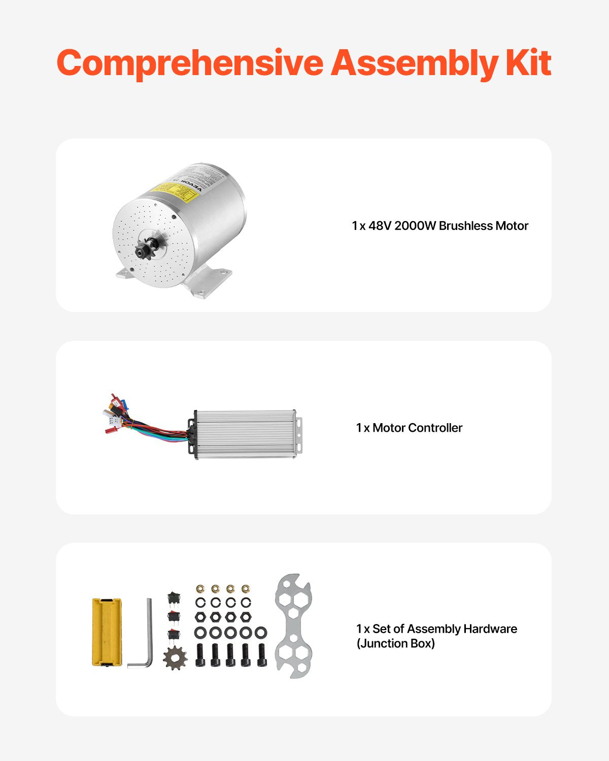 48V 2000W elektrisk borstlös DC-motorsats med uppgraderad hastighetsregulator
