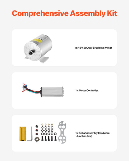 48V 2000W elektrisk borstlös DC-motorsats med uppgraderad hastighetsregulator