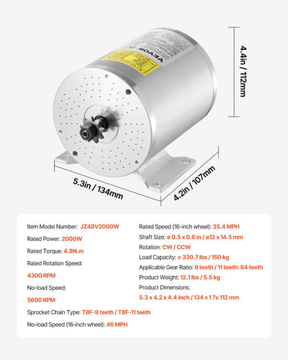 48V 2000W elektrisk borstlös DC-motorsats med uppgraderad hastighetsregulator