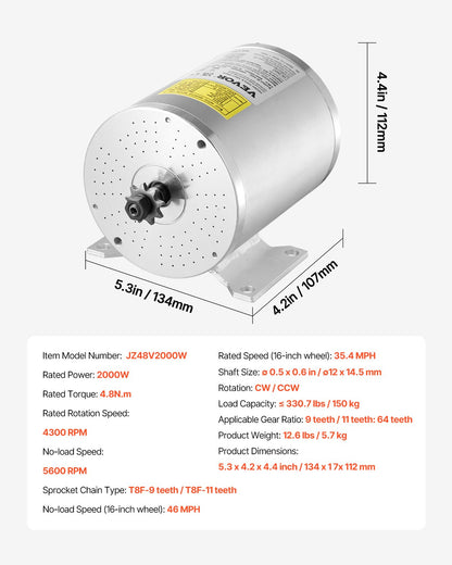 2000W elektrisk borstlös DC-motorsats 48V 4300rpm Motor & hastighetsregulator