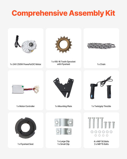 250 W elektrischer, leistungsstarker Gleichstrommotor-Bausatz, 24 V, 2700 U/min, mit verbessertem Drehzahlregler