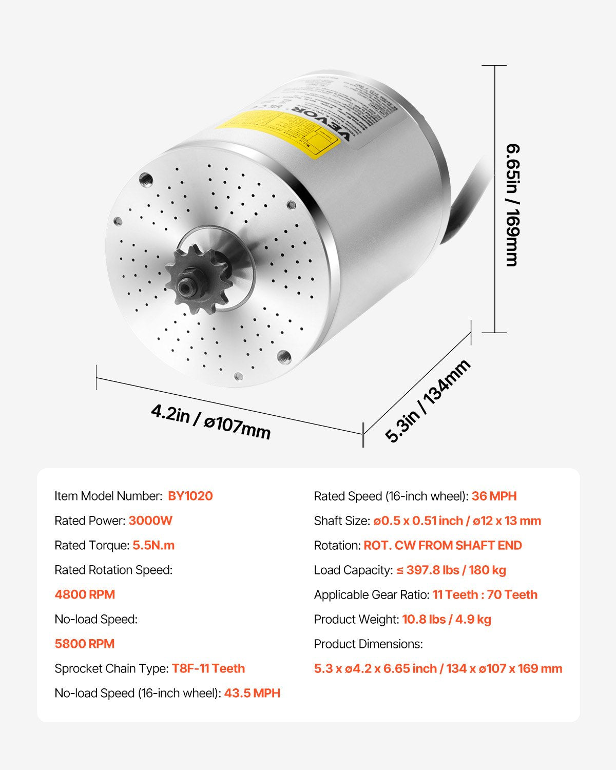 3000W Elektrischer bürstenloser Gleichstrommotor 60V 4800rpm Motor für E-Bike Dirt Bike