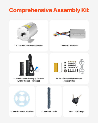 3000W Elektrischer bürstenloser Gleichstrommotor-Bausatz 72V 4900U/min mit Drehzahlregler