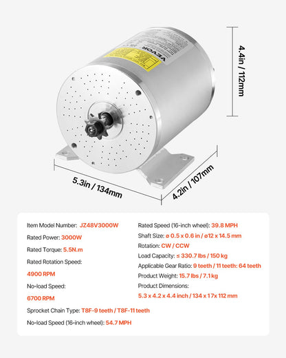 3000W Elektrischer bürstenloser Gleichstrommotor-Bausatz 72V 4900U/min mit Drehzahlregler