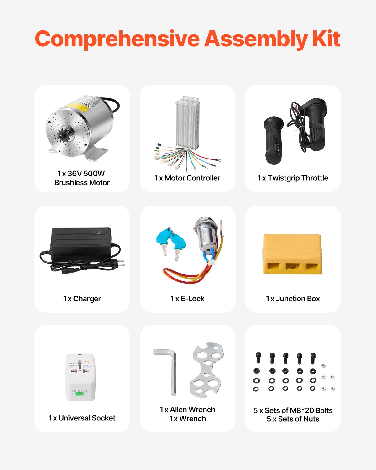 500W Electric Brushless DC Motor Kit 36V 3000rpm with Upgraded Controller