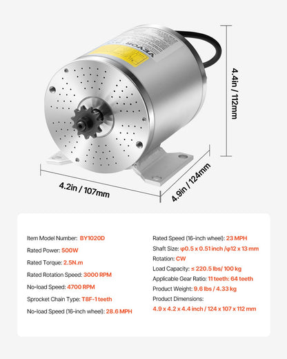500W Electric Brushless DC Motor Kit 36V 3000rpm with Upgraded Controller