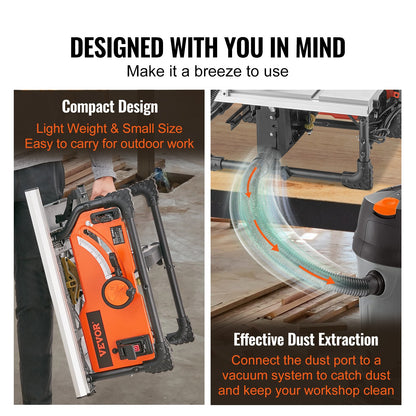 Table Saw for Jobsite, 10-inch 15-Amp, 25-in Max Rip Capacity, Cutting Speed up to 4500RPM, 40T Blade, Portable Compact Tablesaw with Sliding Miter Gauge for DIY Woodworking and Furniture Making