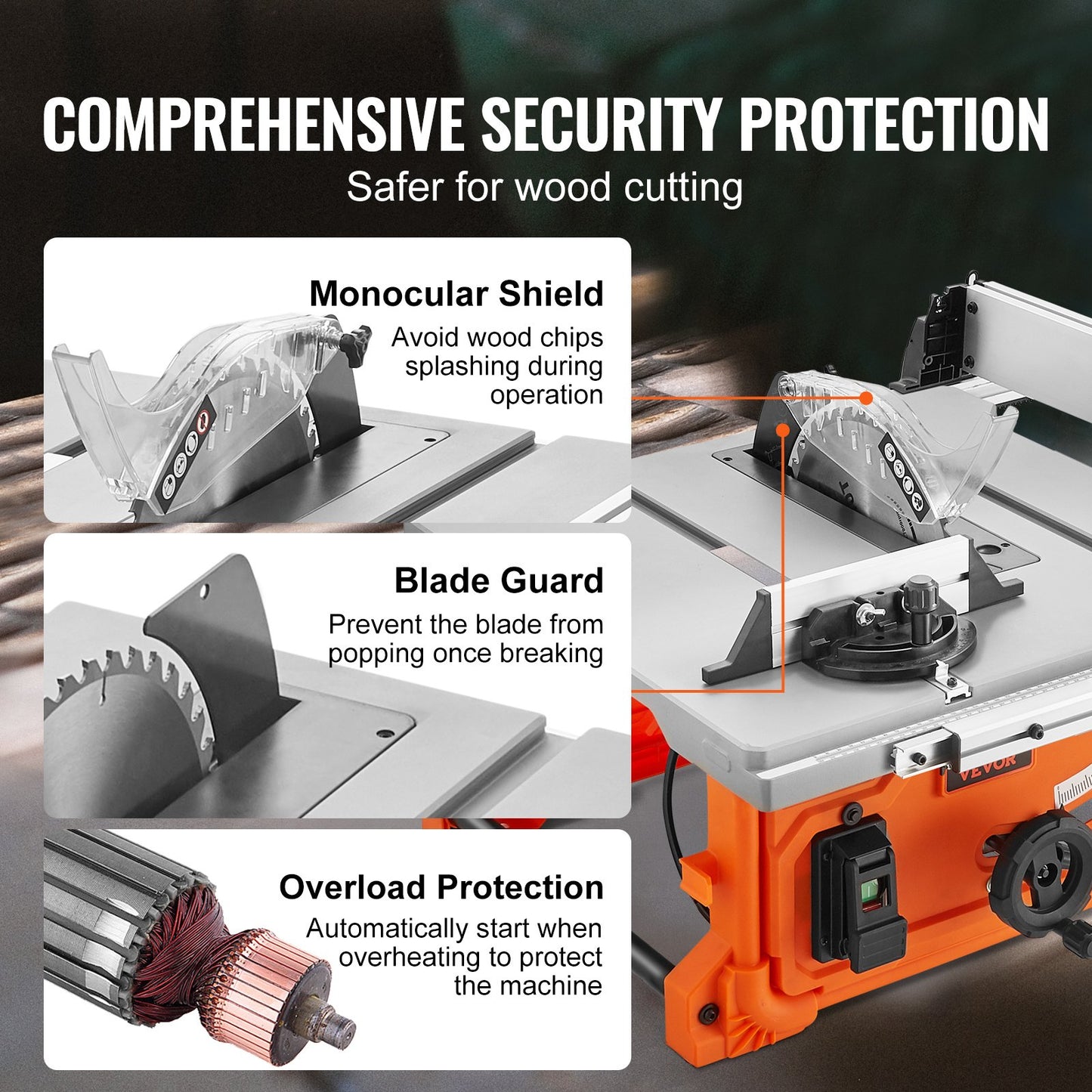 10 "Tischkreissäge Elektrische Schneidemaschine 4400 U/min 25-Zoll-Nietkapazität Holzbearbeitung