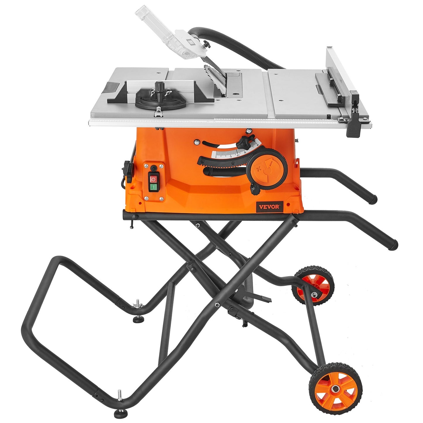 Table Saw with Stand, 10-inch 15-Amp, Max Rip 25-in, Speed to 5000RPM, 40T Blade, Compact Portable Jobsite Saw with Sliding Miter for Wood & Furniture Crafting