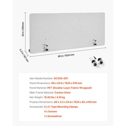 skrivbordsavdelare sekretesspanel, 1524 x 610 mm klämbar kontorsskrivbordsavdelare, PET-båsavdelare, arbetsstationsavdelare med 2 C-klämmor för kontor, robusta rum, bibliotek |  EU