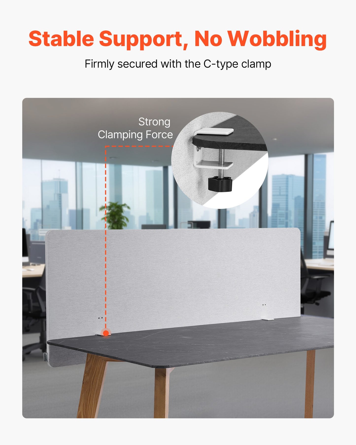 Desk Divider Privacy Panel, 60" x 24" Clamp-on Office Desk Partition, PET Cubicle Partition Panel, Workstation Privacy Divider with 2 C-Type Clamps for Office, Sturdy Room, Library