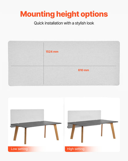 Desk Divider Privacy Panel, 60" x 24" Clamp-on Office Desk Partition, PET Cubicle Partition Panel, Workstation Privacy Divider with 2 C-Type Clamps for Office, Sturdy Room, Library