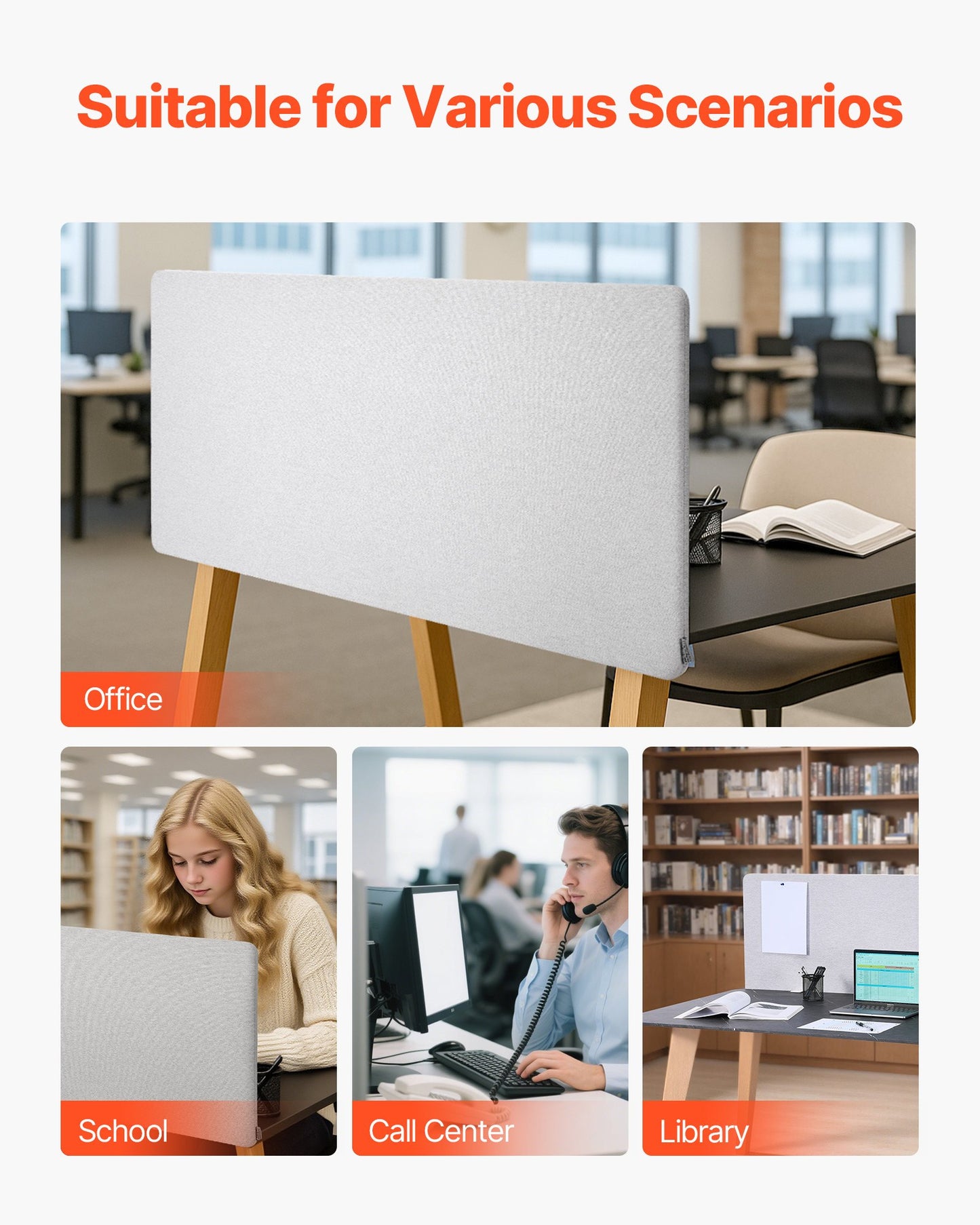 Desk Divider Privacy Panel, 60" x 24" Clamp-on Office Desk Partition, PET Cubicle Partition Panel, Workstation Privacy Divider with 2 C-Type Clamps for Office, Sturdy Room, Library