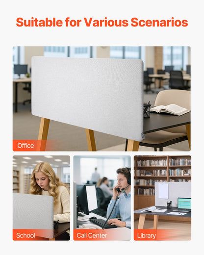 Desk Divider Privacy Panel, 60" x 24" Clamp-on Office Desk Partition, PET Cubicle Partition Panel, Workstation Privacy Divider with 2 C-Type Clamps for Office, Sturdy Room, Library