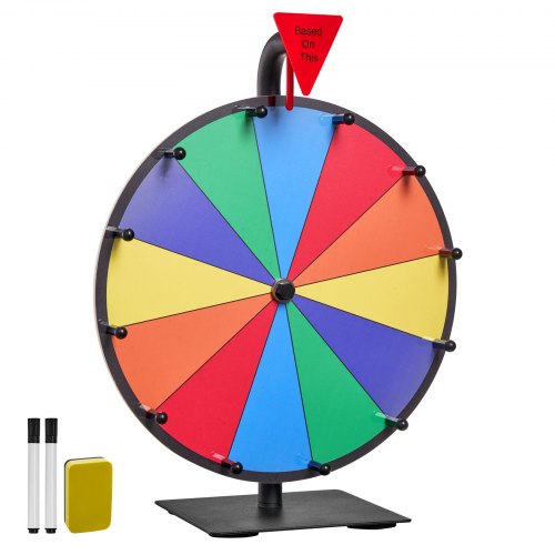 12 in Spinning Prize Wheel, 12 Slots Spinning Wheel with Stand, Tabletop Win Fortune Roulette with a Dry Erase and 2 Markers, 6 Colors, Easy Assembly, for Party Pub Trade Show Carnival Events