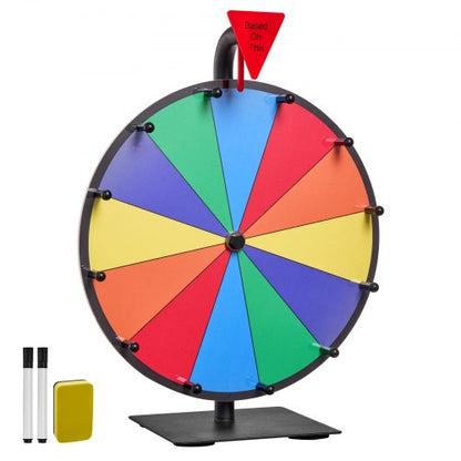 12 in Spinning Prize Wheel, 12 Slots Spinning Wheel with Stand, Tabletop Win Fortune Roulette with a Dry Erase and 2 Markers, 6 Colors, Easy Assembly, for Party Pub Trade Show Carnival Events