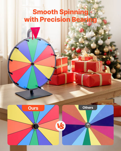 12 in Spinning Prize Wheel, 12 Slots Spinning Wheel with Stand, Tabletop Win Fortune Roulette with a Dry Erase and 2 Markers, 6 Colors, Easy Assembly, for Party Pub Trade Show Carnival Events