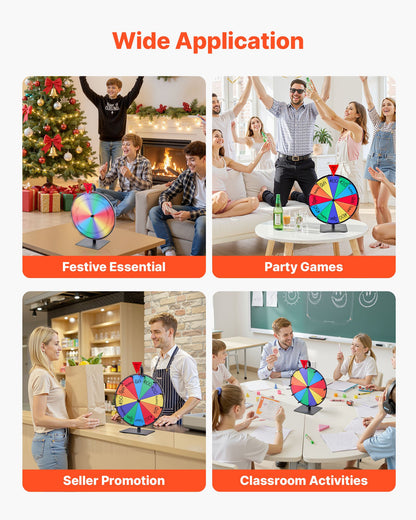 12 in Spinning Prize Wheel, 12 Slots Spinning Wheel with Stand, Tabletop Win Fortune Roulette with a Dry Erase and 2 Markers, 6 Colors, Easy Assembly, for Party Pub Trade Show Carnival Events