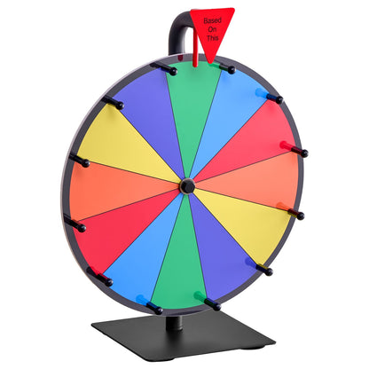 12 in Spinning Prize Wheel, 12 Slots Spinning Wheel with Stand, Tabletop Win Fortune Roulette with a Dry Erase and 2 Markers, 6 Colors, Easy Assembly, for Party Pub Trade Show Carnival Events