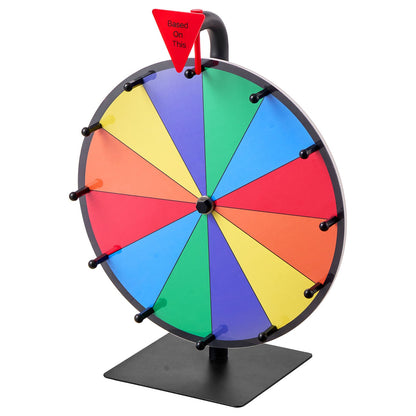 12 in Spinning Prize Wheel, 12 Slots Spinning Wheel with Stand, Tabletop Win Fortune Roulette with a Dry Erase and 2 Markers, 6 Colors, Easy Assembly, for Party Pub Trade Show Carnival Events