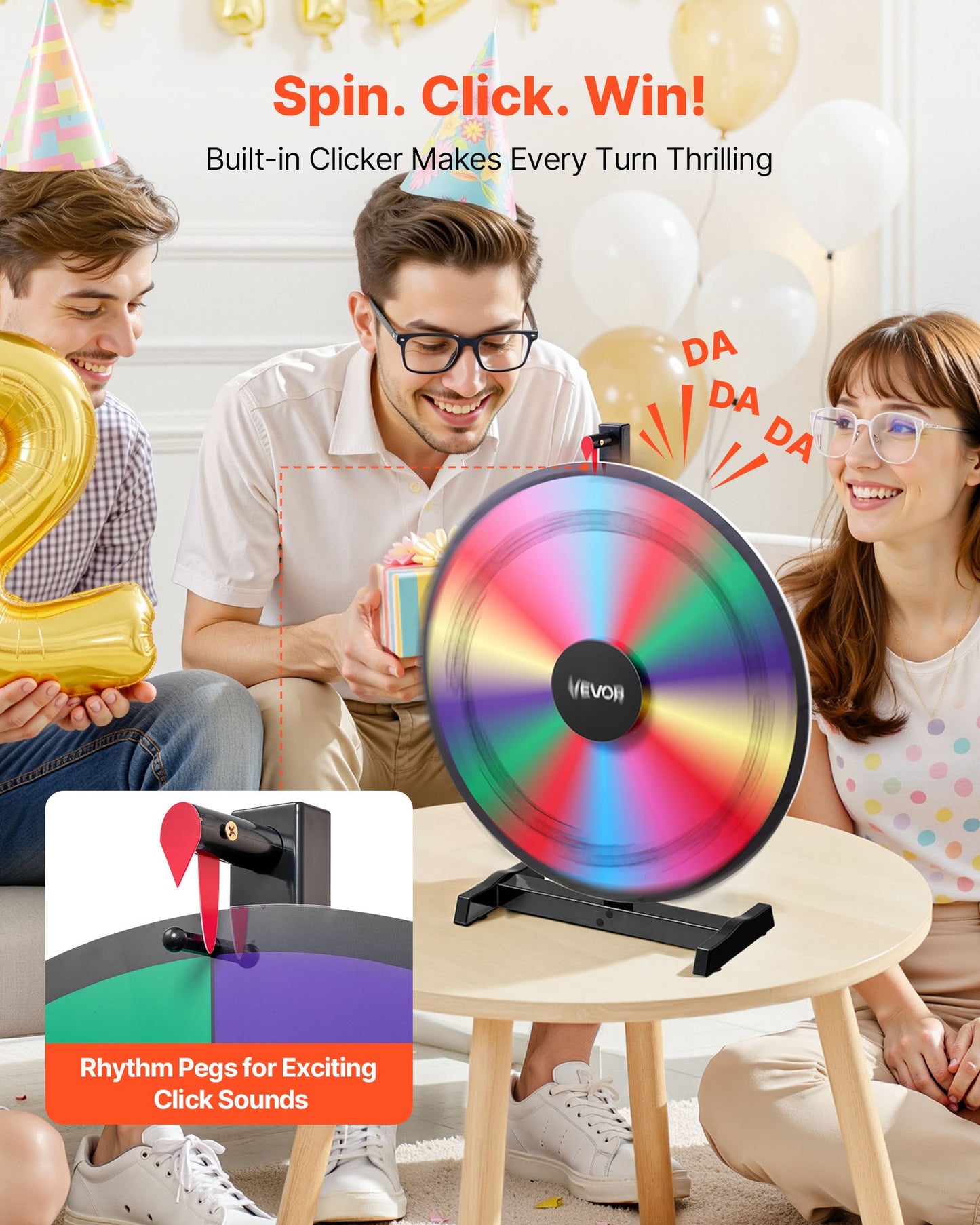 24 in Spinning Prize Wheel, 14 Slots Spinning Wheel with Stand, Tabletop Win Fortune Roulette with a Dry Erase and 2 Markers, 6 Colors, Easy Assembly, for Party Pub Trade Show Carnival Events