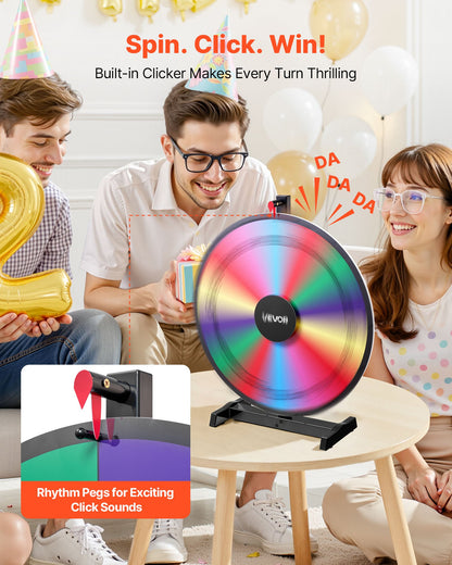 24 in Spinning Prize Wheel, 14 Slots Spinning Wheel with Stand, Tabletop Win Fortune Roulette with a Dry Erase and 2 Markers, 6 Colors, Easy Assembly, for Party Pub Trade Show Carnival Events