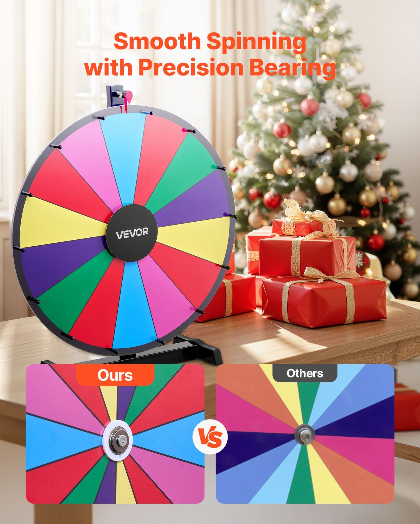 24 in Spinning Prize Wheel, 14 Slots Spinning Wheel with Stand, Tabletop Win Fortune Roulette with a Dry Erase and 2 Markers, 6 Colors, Easy Assembly, for Party Pub Trade Show Carnival Events