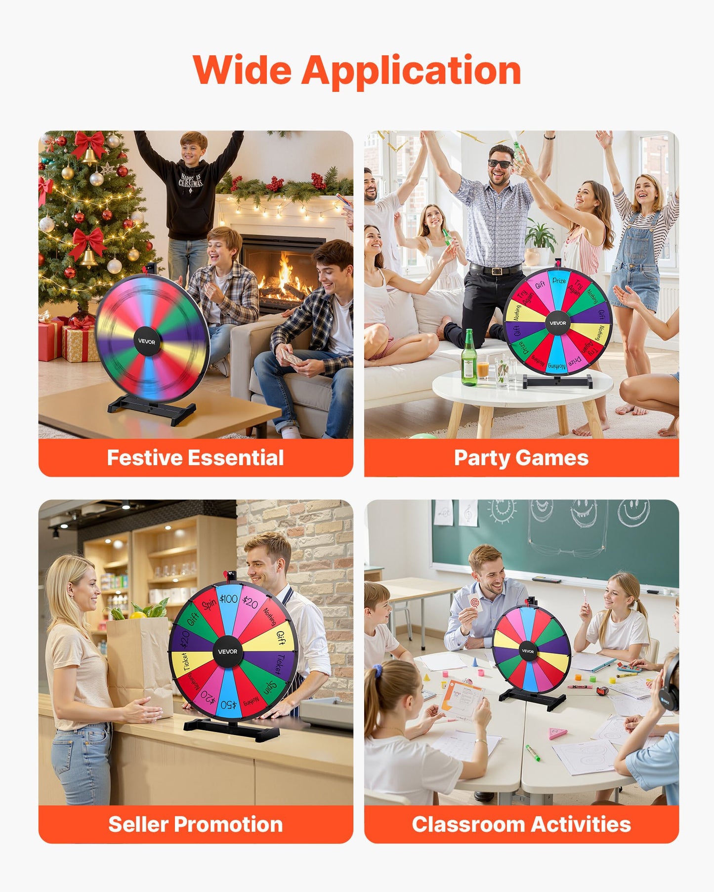 24 in Spinning Prize Wheel, 14 Slots Spinning Wheel with Stand, Tabletop Win Fortune Roulette with a Dry Erase and 2 Markers, 6 Colors, Easy Assembly, for Party Pub Trade Show Carnival Events
