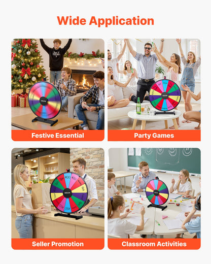 24 in Spinning Prize Wheel, 14 Slots Spinning Wheel with Stand, Tabletop Win Fortune Roulette with a Dry Erase and 2 Markers, 6 Colors, Easy Assembly, for Party Pub Trade Show Carnival Events
