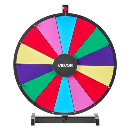 24 in Spinning Prize Wheel, 14 Slots Spinning Wheel with Stand, Tabletop Win Fortune Roulette with a Dry Erase and 2 Markers, 6 Colors, Easy Assembly, for Party Pub Trade Show Carnival Events