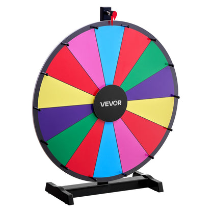 24 in Spinning Prize Wheel, 14 Slots Spinning Wheel with Stand, Tabletop Win Fortune Roulette with a Dry Erase and 2 Markers, 6 Colors, Easy Assembly, for Party Pub Trade Show Carnival Events