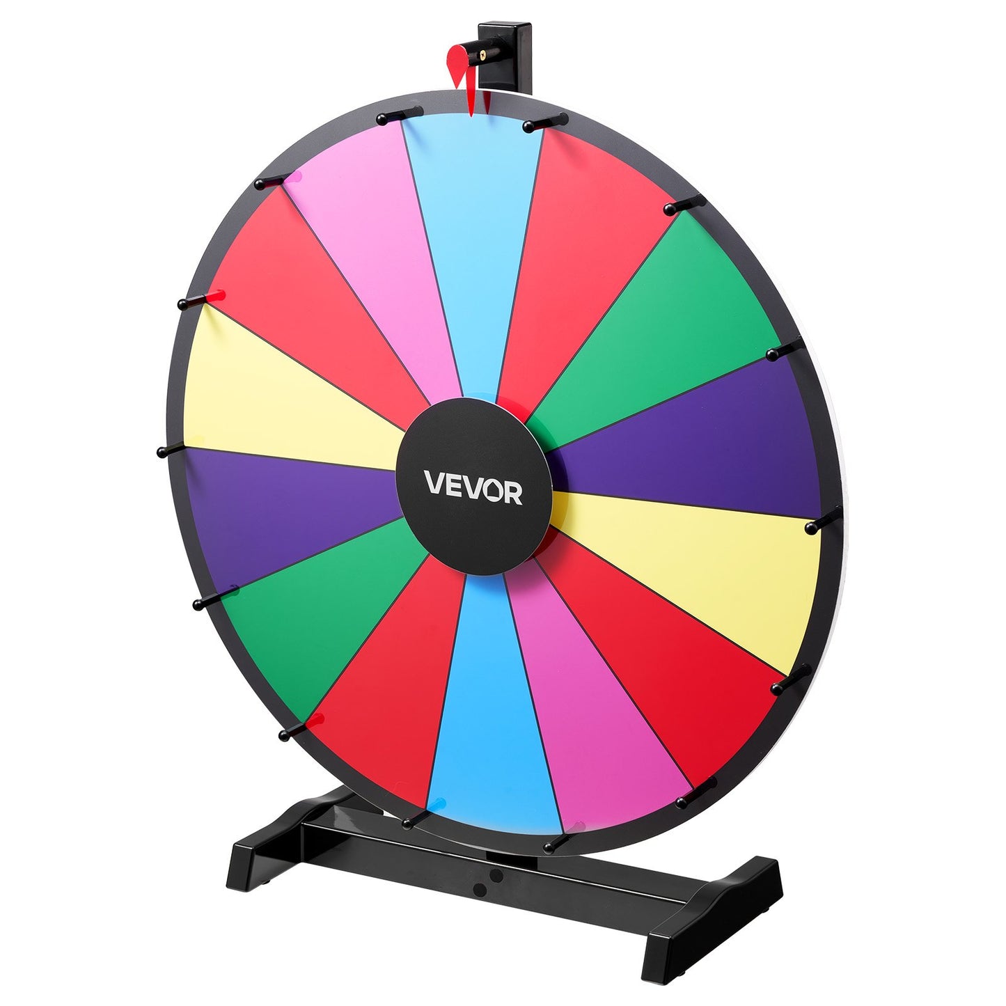 24 in Spinning Prize Wheel, 14 Slots Spinning Wheel with Stand, Tabletop Win Fortune Roulette with a Dry Erase and 2 Markers, 6 Colors, Easy Assembly, for Party Pub Trade Show Carnival Events