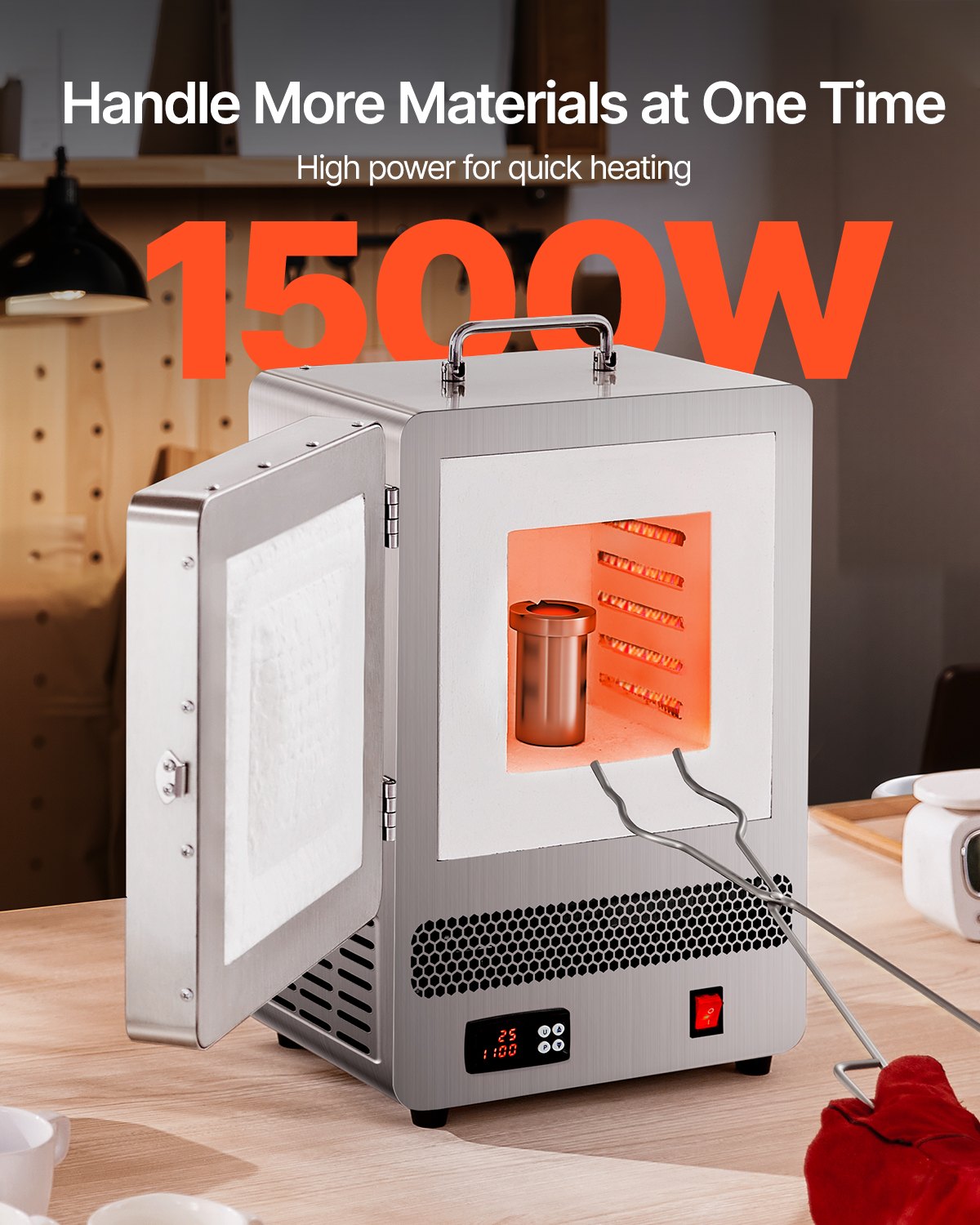 Tabletop Kiln Melter, 1500W Electric Kiln, 2192℉ Max Temperature, Stainless Steel, Programmable Gold Melting Furnace for Wax Casting, Clay DIY, Metal Tempering, Glazing on Pottery, Silver