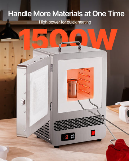 Tabletop Kiln Melter, 1500W Electric Kiln, 2192℉ Max Temperature, Stainless Steel, Programmable Gold Melting Furnace for Wax Casting, Clay DIY, Metal Tempering, Glazing on Pottery, Silver