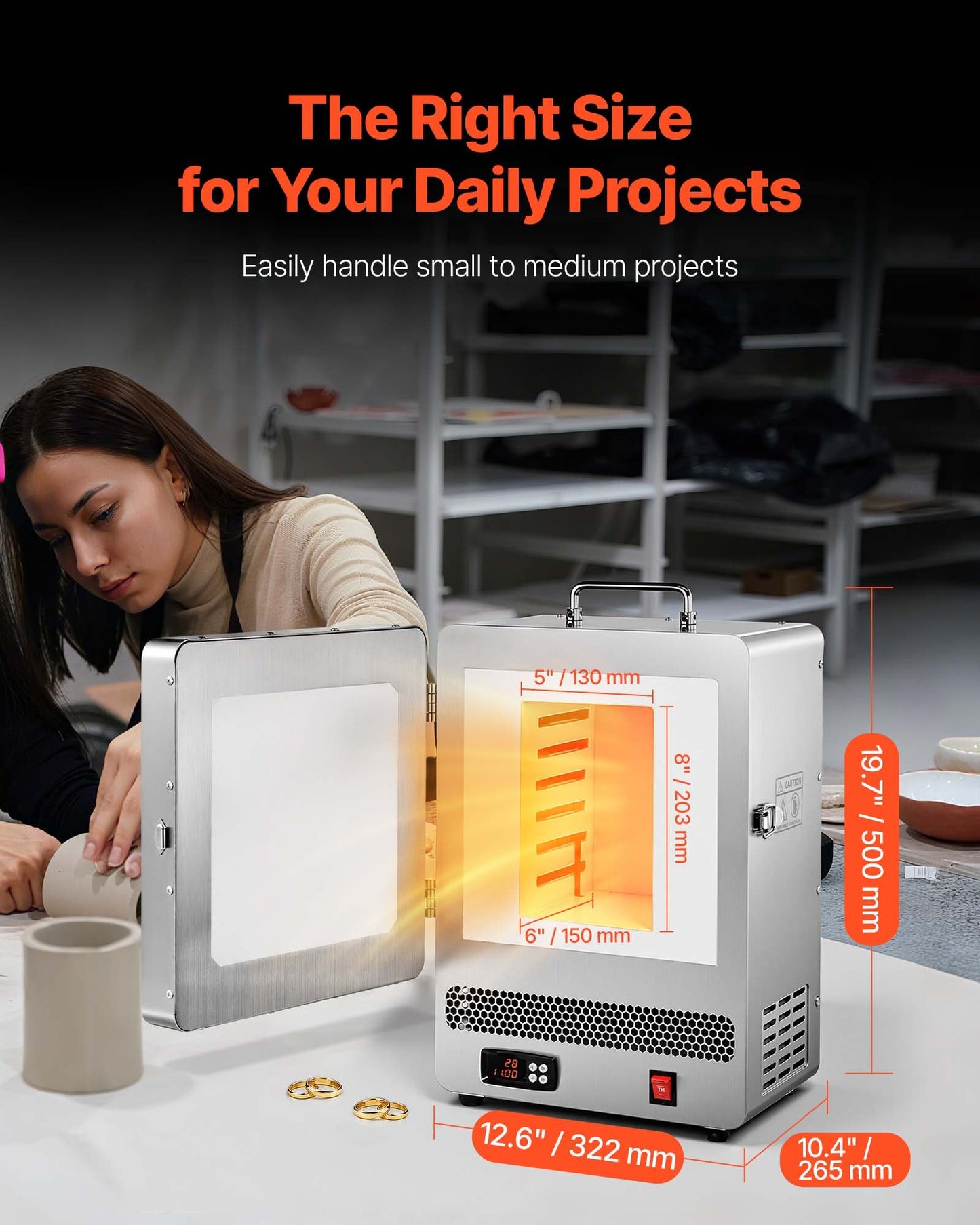 Electric Melting Furnace, 1650W Electric Kiln, Digital Melting Furnace with Max Temperature 2192℉/1200℃ for Lost-Wax Casting, Clay DIY, Metal Annealing, Ceramic Firing, PID Temp Control