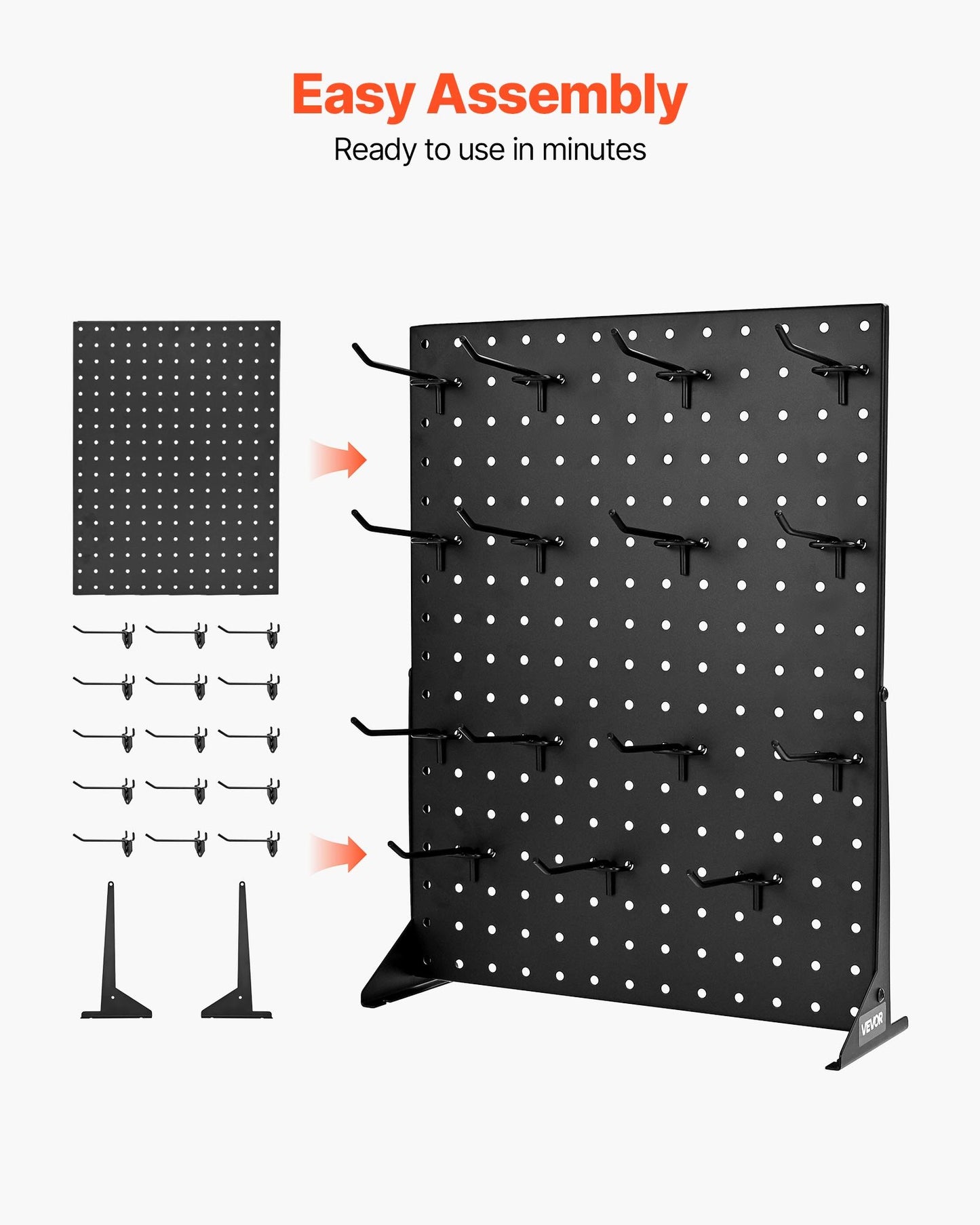 Pegboard Display Stand, 17 x 13 Inch Tabletop Pegboard Display Stand with 15 Hooks, Thickened Cold-Rolled Steel Peg Board Panel for Grocery, Retail Store and Jewelry Shop, Black (1 PCS)