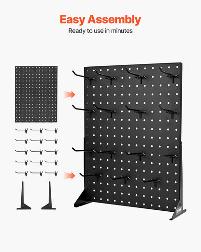 Pegboard Display Stand, 17 x 13 Inch Tabletop Pegboard Display Stand with 15 Hooks, Thickened Cold-Rolled Steel Peg Board Panel for Grocery, Retail Store and Jewelry Shop, Black (1 PCS)