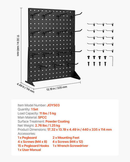Pegboard Display Stand, 17 x 13 Inch Tabletop Pegboard Display Stand with 15 Hooks, Thickened Cold-Rolled Steel Peg Board Panel for Grocery, Retail Store and Jewelry Shop, Black (1 PCS)