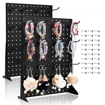 Pegboard Display Stand, 17 x 13 Inch Tabletop Pegboard Display Stand with 30 Hooks, Thickened Cold-Rolled Steel Peg Board Panel for Grocery, Retail Store and Jewelry Shop, Black (2 PCS)