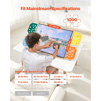 1000-teiliges Puzzlebrett mit Schubladendeckel Tragbares Holzpuzzle 73x53cm