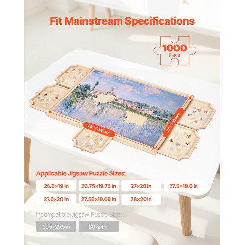 1000-teiliges Puzzlebrett mit Schubladendeckel Tragbares Holzpuzzle 74x53cm