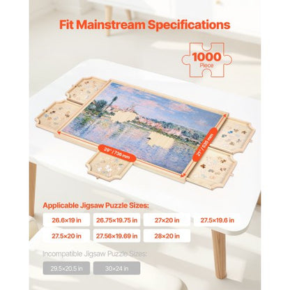 1000-teiliges Puzzlebrett mit Schubladendeckel Tragbares Holzpuzzle 74x53cm