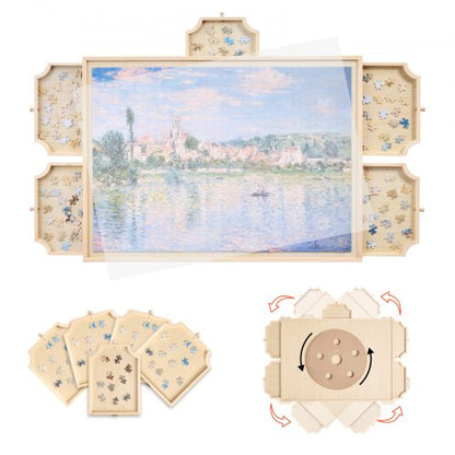 1000-teiliges Puzzlebrett mit Schubladendeckel Tragbares Holzpuzzle 74x53cm