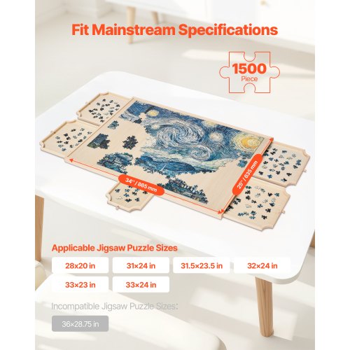 1500-bitars pusselbräde med lådlock Bärbart trästicksåg 86x63cm