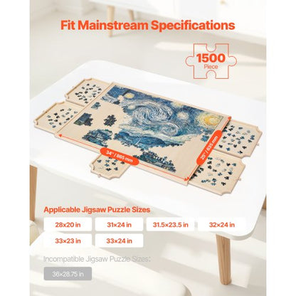 1500-bitars pusselbräde med lådlock Bärbart trästicksåg 86x63cm