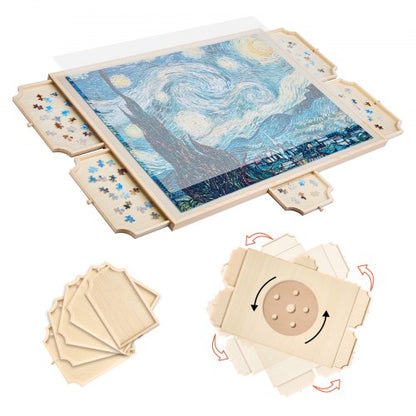 1500 Piece Rotating Puzzle Board with 5 Drawers and Cover, 34x25 inch in Portable Wooden Table, Jigsaw Puzzle Accessories for Adults, Puzzles Organizer Storage System, Birthday Gift for Mom