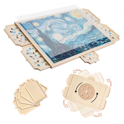 1500 Piece Rotating Puzzle Board with 5 Drawers and Cover, 34x25 inch in Portable Wooden Table, Jigsaw Puzzle Accessories for Adults, Puzzles Organizer Storage System, Birthday Gift for Mom