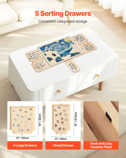 1500 Piece Rotating Puzzle Board with 5 Drawers and Cover, 34x25 inch in Portable Wooden Table, Jigsaw Puzzle Accessories for Adults, Puzzles Organizer Storage System, Birthday Gift for Mom
