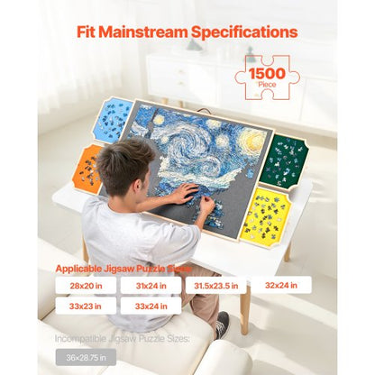 1500-bitars pusselbräde med lådlock Bärbart trästicksåg 86x63cm